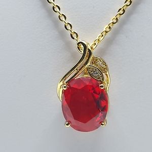 Simulated Ruby Decorated With CZ ,24k Gold Plated